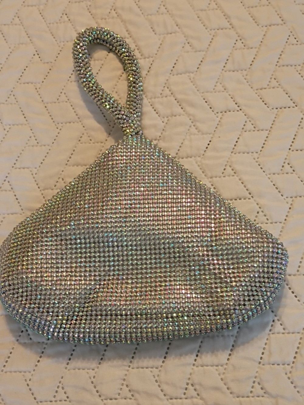 Iridescent Crystal Wristlet Clutch - Sparkling Silver Evening Bag